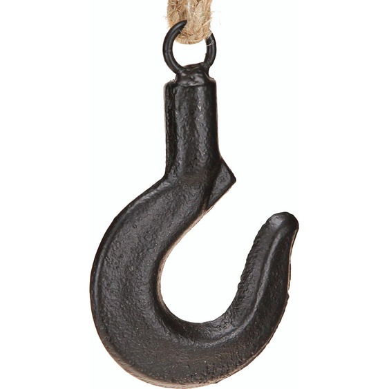 Crochet Déco Noir Métal Cordon de Jute 54cm Vintage Industriel