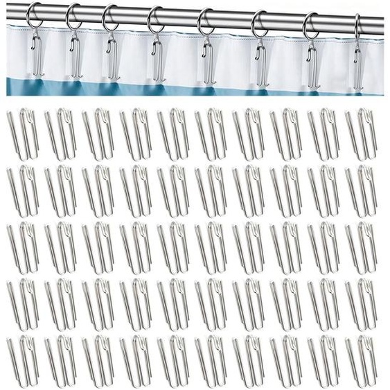 Crochets pour rideaux en acier inoxydable, 50 pièces, 55 x 25 mm, couleur argent