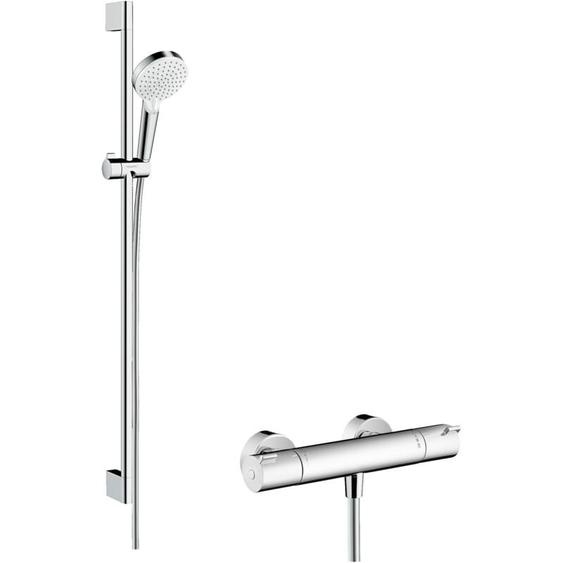 Crometta Vario ensemble de douche 27813400 blanc chromé , tige de 90 cm, Ecostat 1001 cl - Hansgrohe
