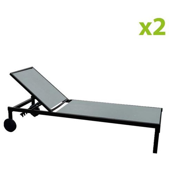 CUBA - Lot de 2 bains de soleil inclinables gris avec roues en aluminium