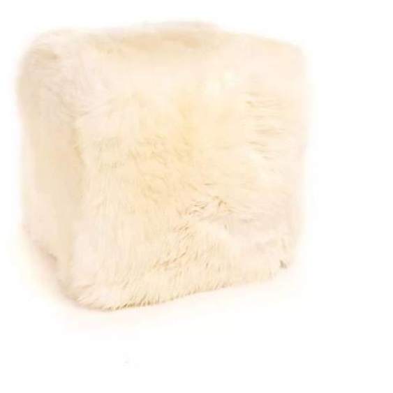 Cube en peau de mouton - Chaise pouf poche de haricots Cube Premium - Pompon carré à poil long - Blanc
