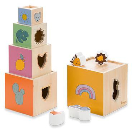 Cubes à empiler en bois coloré