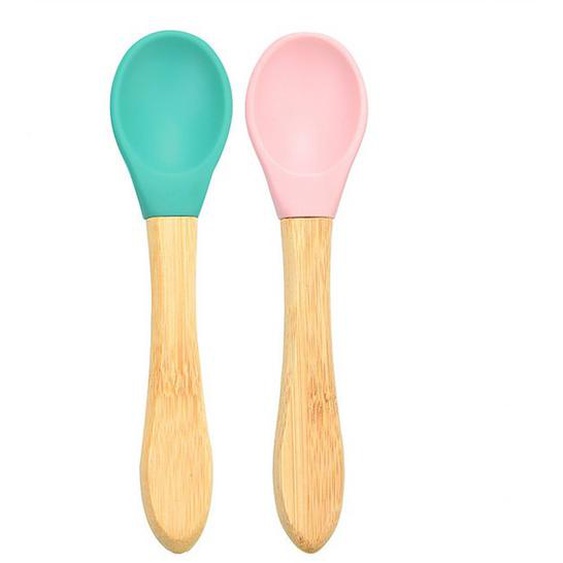 Cuillères Bébé En Bambou Et Silicone (lot De 2) Rose