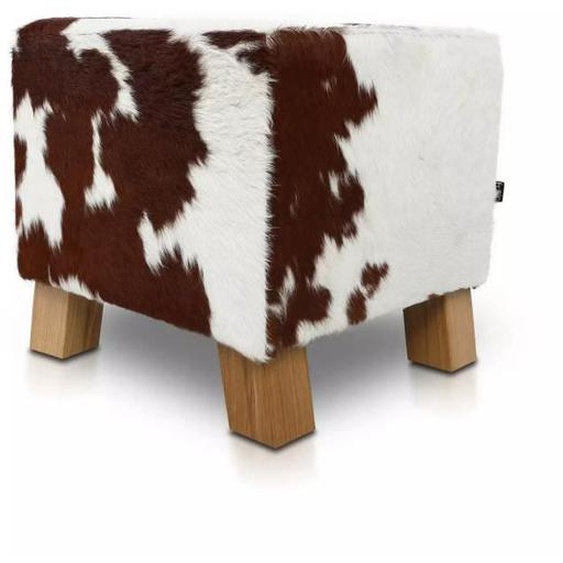 Cuir de vache - Chaise pouf poche de haricots IVO - 42x42 cm - Marron et blanc