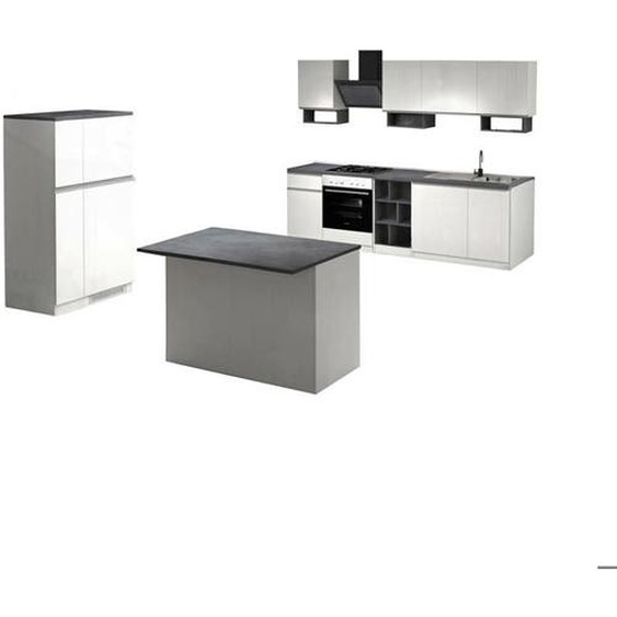 Cuisine complète Dantenucc - Dmora - Melaminè - Blanc brillant, ardoise 255x60h85 cm