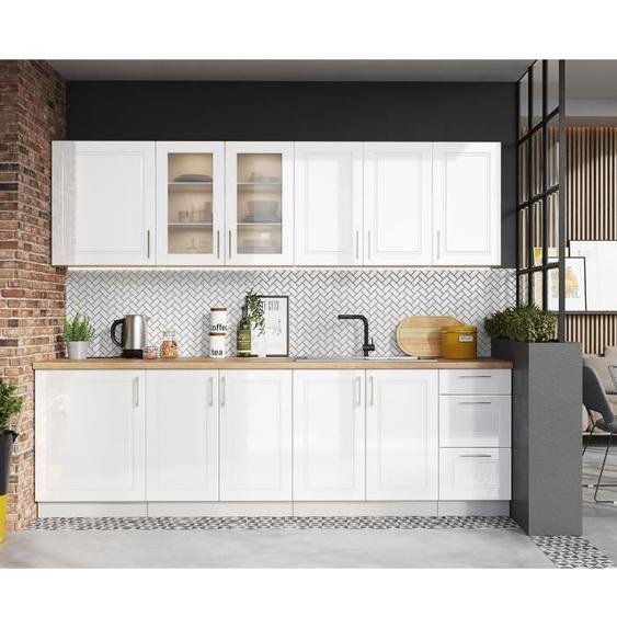 Cuisine complète Nela 8 éléments couleur blanc brillant - Longueur 260 cm