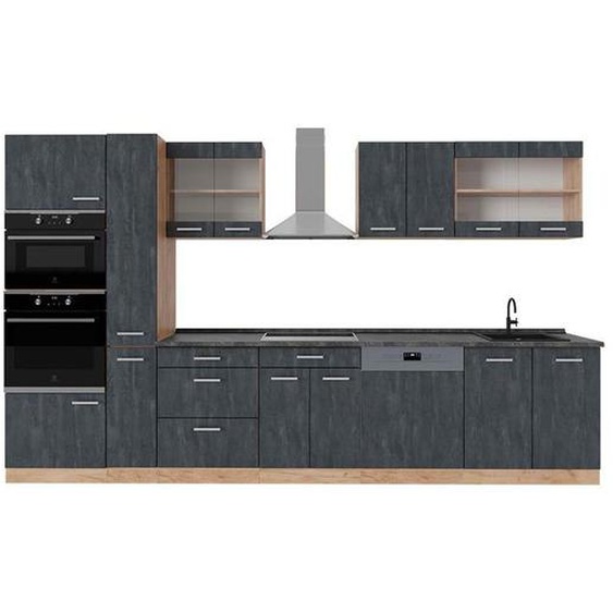 Cuisine complète  R-Line, 350 cm , PT Anthracite, Béton noir/chêne doré, Vicco
