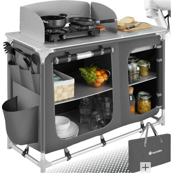 Tectake - Cuisine de camping luxe avec 4 compartiments pliable Avec un Grand espace de stockage, une protection contre le vent et un évier