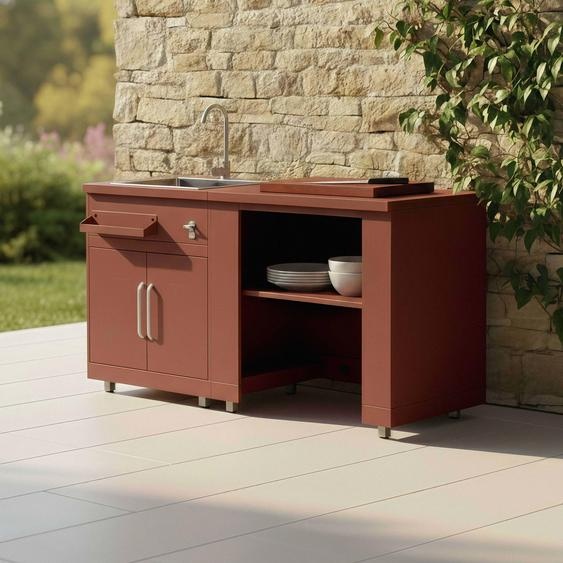 Cuisine dextérieur 2 éléments avec évier brique - Oviala Memphis