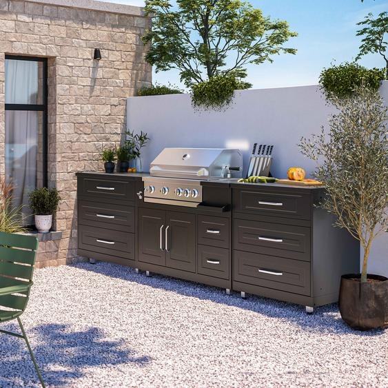 Cuisine dextérieur 3 éléments avec barbecue noir - Oviala Memphis