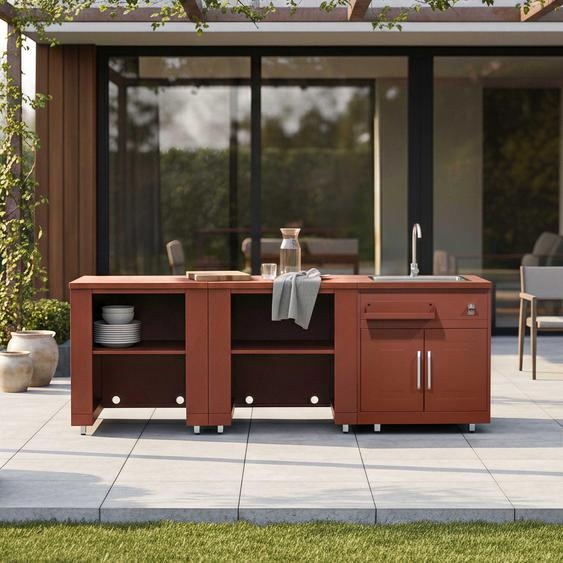 Cuisine dextérieur 3 éléments avec évier brique - Oviala Memphis