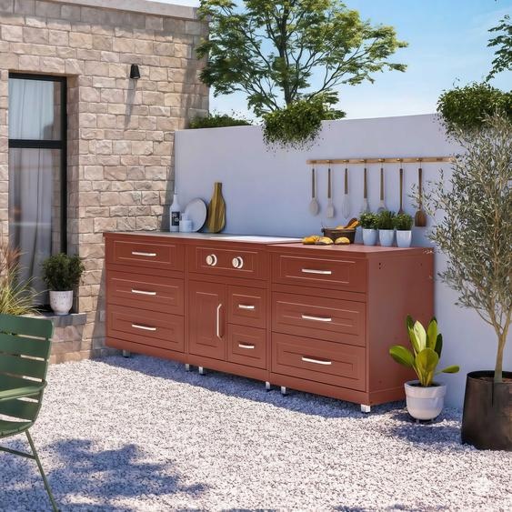 Cuisine dextérieur 3 éléments avec gazinière brique - Oviala Memphis