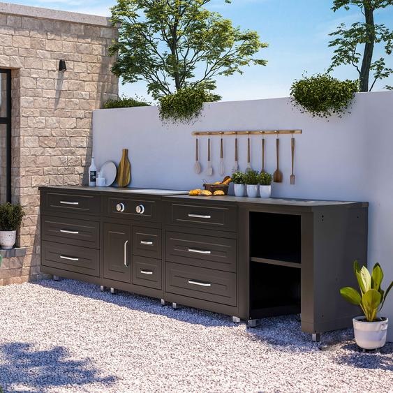 Cuisine dextérieur 4 éléments avec gazinière noir - Oviala Memphis