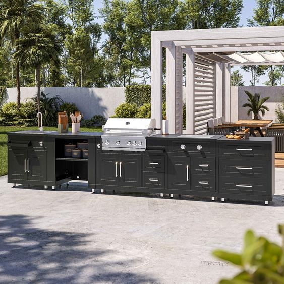 Cuisine dextérieur 5 éléments dont 2 modules de cuisson - Oviala Memphis