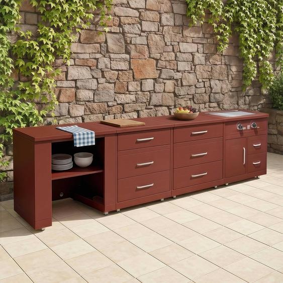 Cuisine dextérieur acier 4 éléments avec barbecue brique - Oviala Memphis