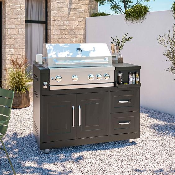 Cuisine dextérieur acier 4 éléments avec barbecue - Oviala Memphis