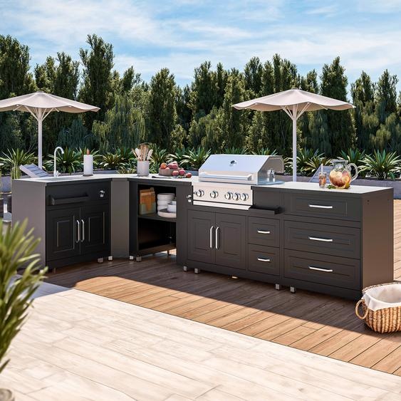 Cuisine dextérieur angle 5 éléments avec évier et barbecue - Oviala Memphis