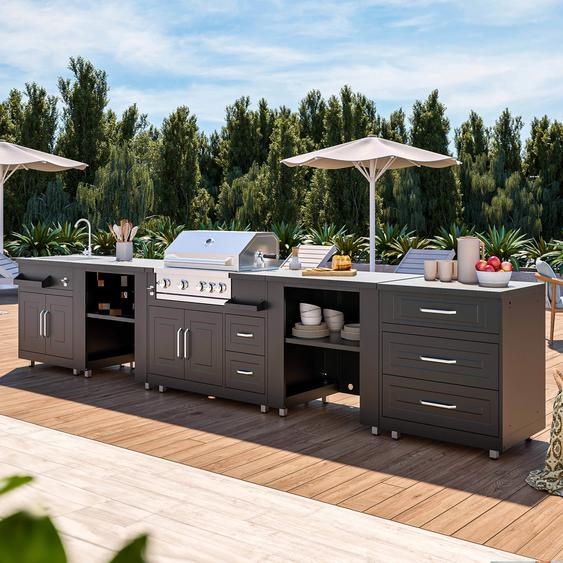 Cuisine dextérieur angle 5 éléments avec évier et barbecue - Oviala Memphis
