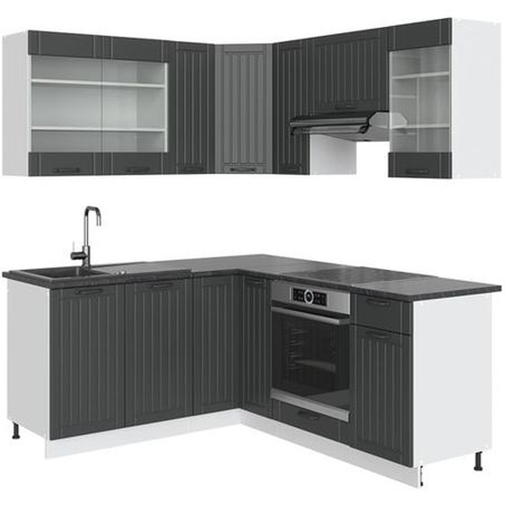Cuisine en angle Fame-Line, 160 x 190 cm , PT Anthracite, Anthracite maison de campagne/blanc, Vicco