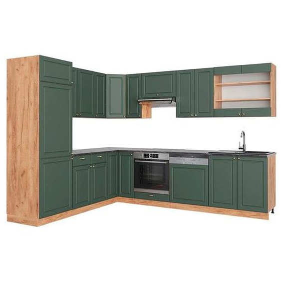 Cuisine en angle Fame-Line, 227 x 287 cm , PT Anthracite, Chêne vert et or/chêne doré, Vicco
