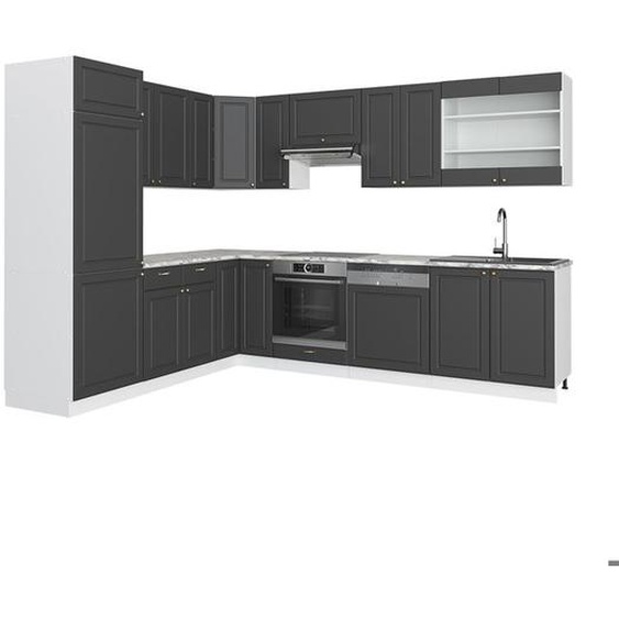 Cuisine en angle Fame-Line, 227 x 287 cm , PT Marbre, Anthracite-or/blanc, Vicco