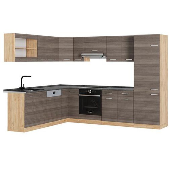 Cuisine en angle R-Line, 227x287cm , PT Anthracite, gris noble/chêne doré, , Vicco