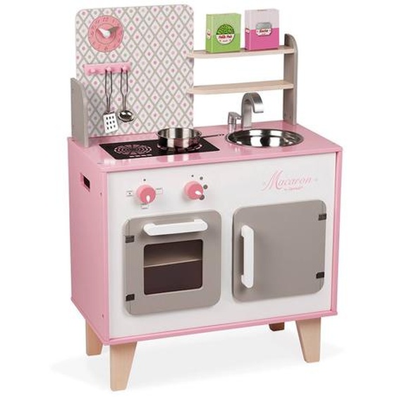 Cuisine En Bois Macaron, 5 Accessoires Rose / Blanc