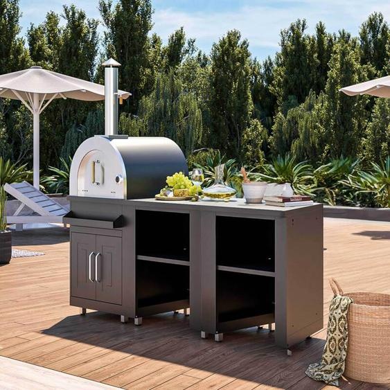 Cuisine extérieure 3 éléments avec four à pizza noir - Oviala Memphis