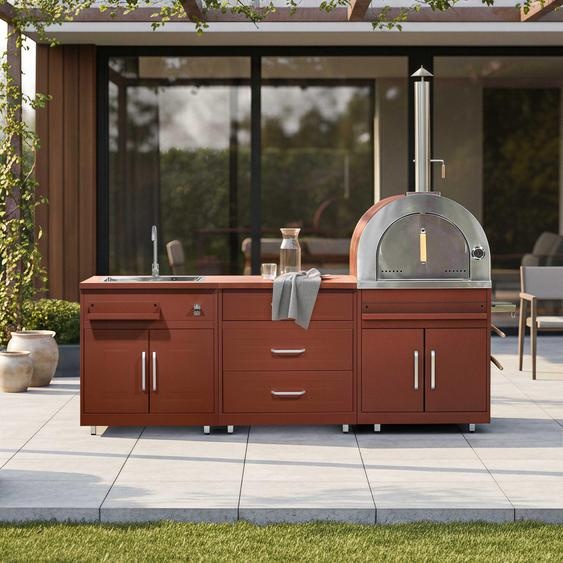 Cuisine extérieure acier 3 éléments avec four à pizza brique - Oviala Memphis