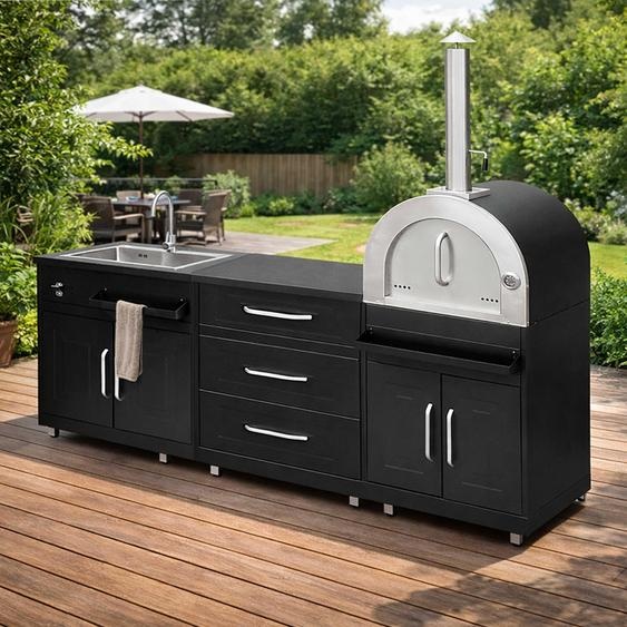 Cuisine extérieure acier 3 éléments avec four à pizza - Oviala Memphis