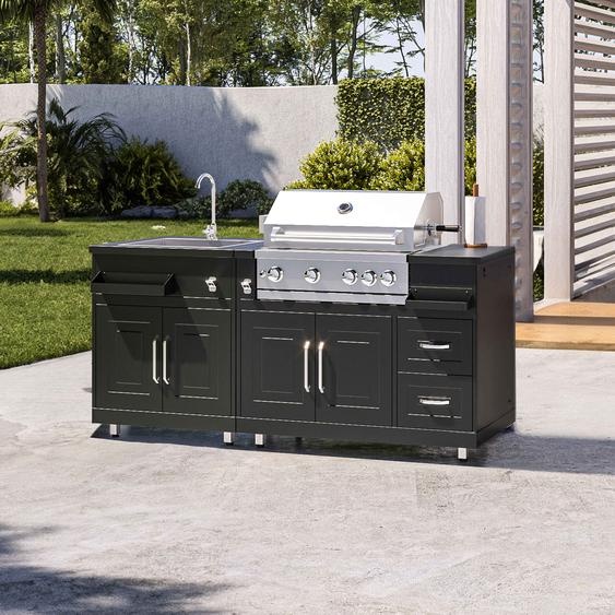 Cuisine extérieure en métal avec évier, barbecue et rangement - Oviala Memphis