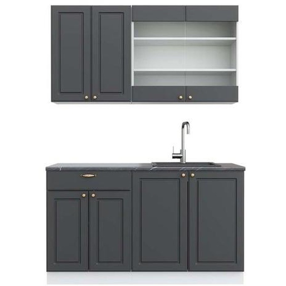 Cuisine Fame-Line, 140 cm , PT Anthracite, Anthracite-or/blanc, Vicco