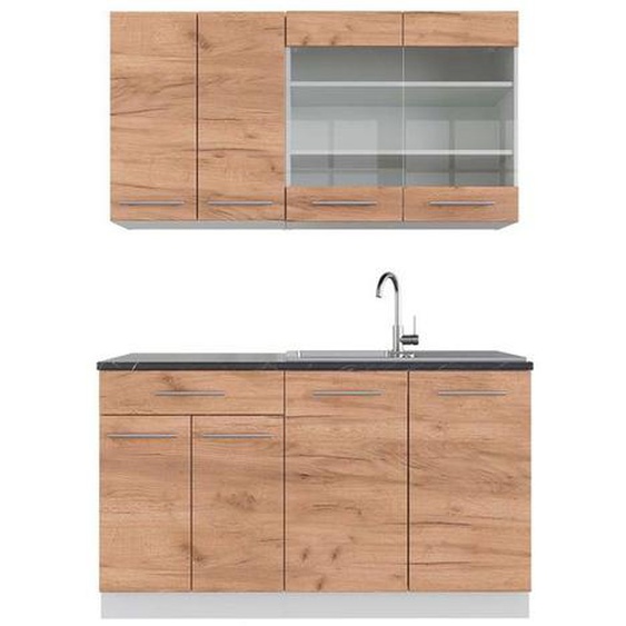Cuisine Fame-Line, 140 cm , PT Anthracite, Chêne doré/blanc, Vicco
