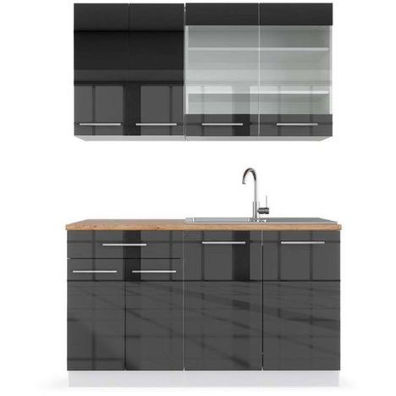 Cuisine Fame-Line, 140 cm , PT Chêne, Anthracite brillant/blanc, Vicco