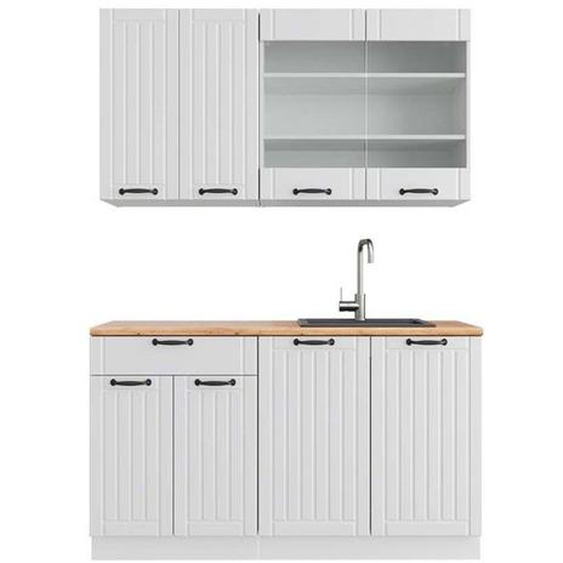 Cuisine Fame-Line, 140 cm , PT Chêne, Blanc campagne/blanc, Vicco