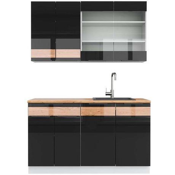 Cuisine Fame-Line, 140 cm , PT Chêne, Chêne noir brillant/blanc, Vicco