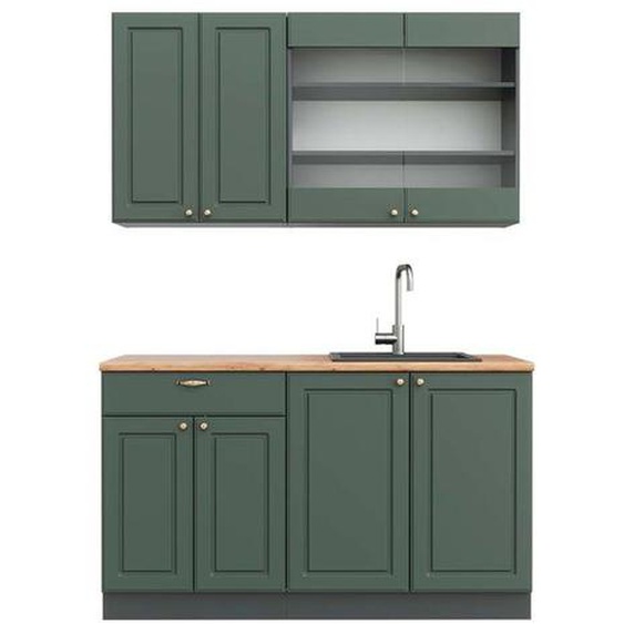 Cuisine Fame-Line, 140 cm , PT Chêne, Vert et or campagne/anthracite, Vicco