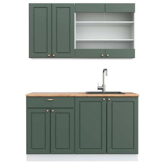Cuisine Fame-Line, 140 cm , PT Chêne, Vert-Or Landhaus/Blanc, Vicco
