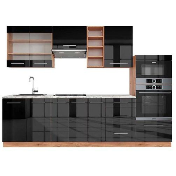 Cuisine Fame-Line, 140 cm , PT Marbre, Anthracite-or/blanc, Vicco
