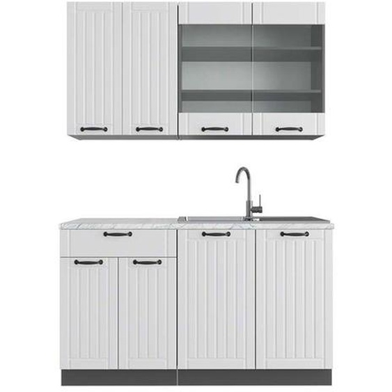 Cuisine Fame-Line, 140 cm , PT Marbre, Blanc cottage/anthracite, Vicco