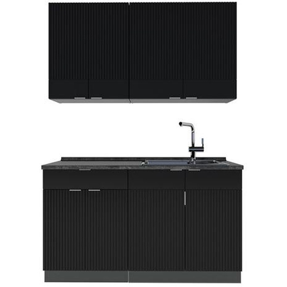 Cuisine Fame-Line, 140cm , PT Anthracite, Noir rayé/anthracite, Anthracite, Vicco