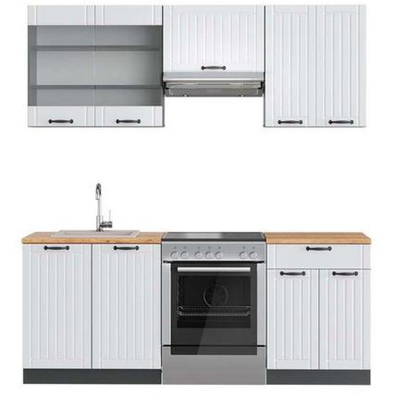 Cuisine Fame-Line, 200 cm , PT Chêne, Blanc cottage/anthracite, Vicco