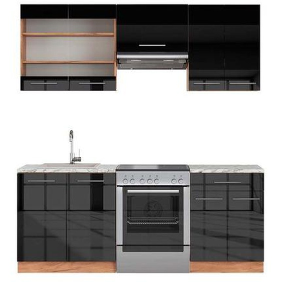 Cuisine Fame-Line, 200 cm , PT Marbre, Anthracite brillant/Chêne doré, Vicco