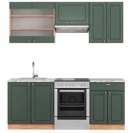 Cuisine Fame-Line, 200 cm , PT Marbre, Chêne vert et or/chêne doré, Vicco