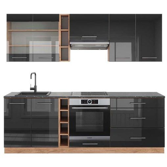 Cuisine Fame-Line, 235 cm , PT Anthracite, Anthracite brillant/Chêne doré, Vicco