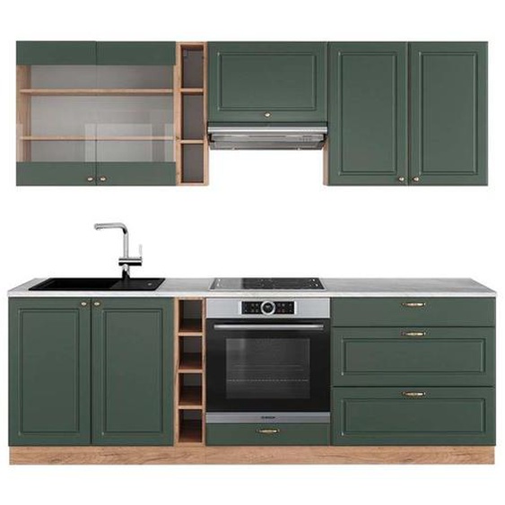 Cuisine Fame-Line, 235 cm , PT Marbre, Chêne vert et or/chêne doré, Vicco