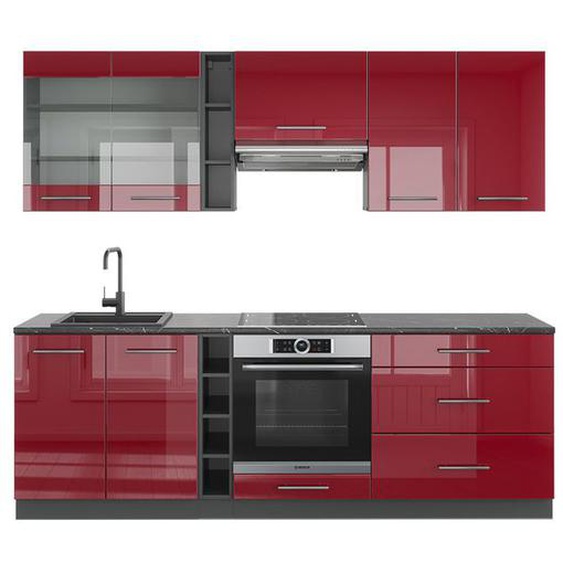 Cuisine Fame-Line, 235 cm sans plan de travail, Bordeaux haute brillance/anthracite, Vicco