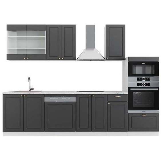 Cuisine Fame-Line, 300 cm avec armoire haute, PT Marbre, Anthracite-or/blanc, Vicco