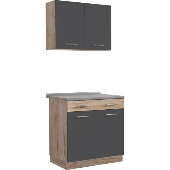 Cuisine Moderne Meuble de Cuisine Équipée Kitchenette Gris Bois Bloc de Cuisine 80 cm