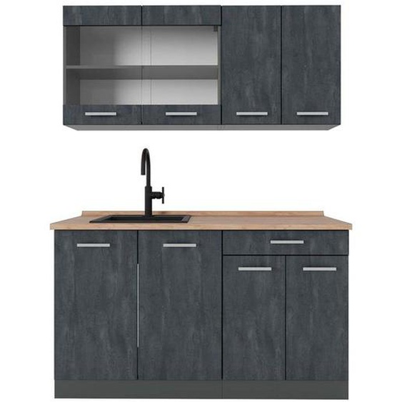 Cuisine R-Line, 140 cm PT Chêne, Noir Béton/Anthracite, Vicco